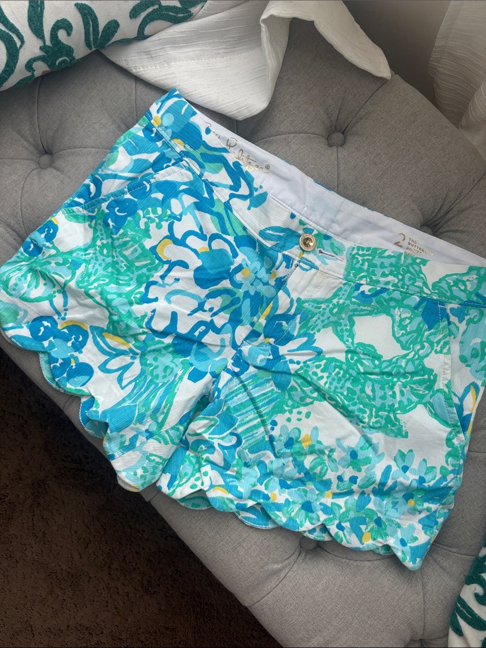 Lilly Pulitzer Aqua & Turquoise Floral Scalloped Shorts